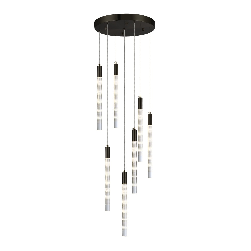 Celine 7 Light Integrated LED Chandelier, Black with Laser Lined Glass Rods